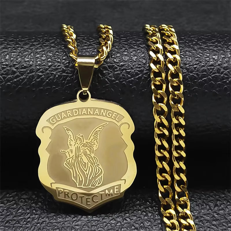 Divine Protection Saint Michael Archangel Gold Stainless Steel Necklace