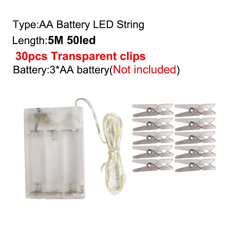 2M/5M/10M Photo Clip USB LED String Lights Fairy Lights Battery Operated Garland Light Christmas Decoration Party Wedding Xmas