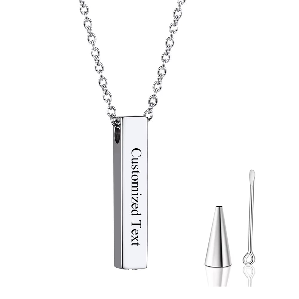 Elegant Stainless Steel Vertical Cubic Bar Urn Pendant Necklace - Memorial Ash Keepsake Jewelry in 3 Stunning Colors