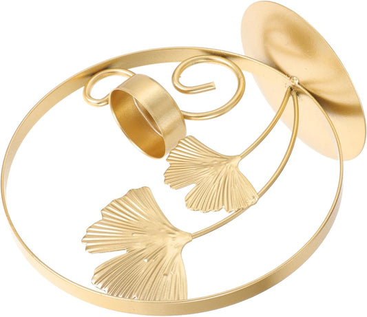 Ginkgo Leaf Metal Candlestick Holder - Elegant Retro Tealight Stand for Weddings & Home Decor