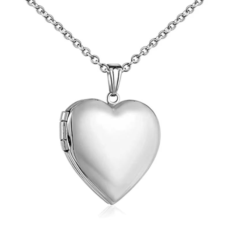 Custom Engraved Stainless Steel Heart Photo Locket Necklace with Personalized Text, Name, and Date