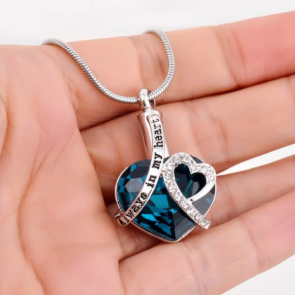 Always in My Heart Locket Cremation Ashes Urn Pendant with Birthstone Necklace Keepsake Jewelry