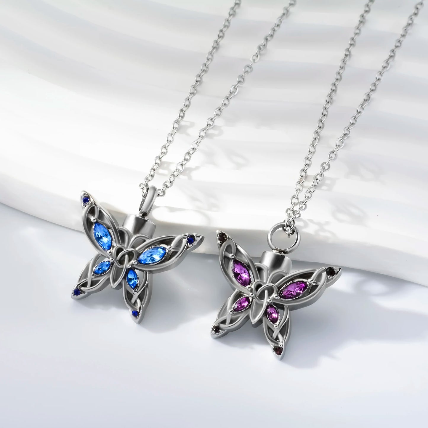 Elegant Butterfly Urn Pendant Necklace for Memorial Ashes and Hair Keepsake Jewelry with Fill Set