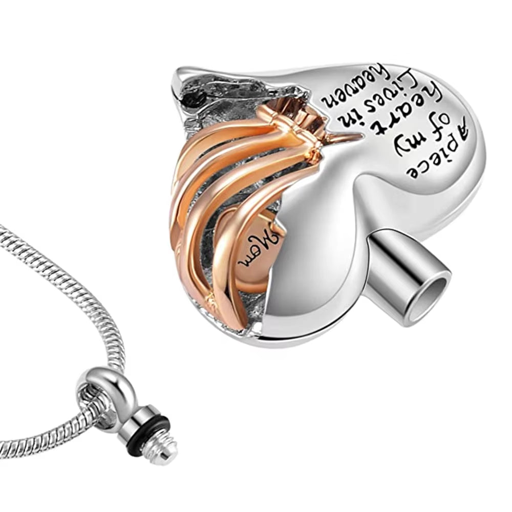 A Piece of My Heart Lives in Heaven Memorial Urn Heart Cremation Necklace,Men/Women Pendant Keepsake Jewelry