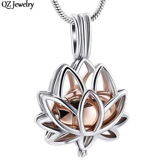 Stainless Steel Lotus Pendant Necklace - Memorial Urn Chain for Human & Pet Ashes - Thoughtful Jewelry Gift