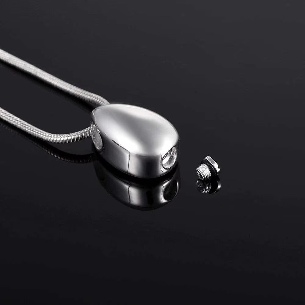 Stainless Steel Water Drop Shaped Cremation Jewelry Necklace - Memorial Ash Keepsake Urn