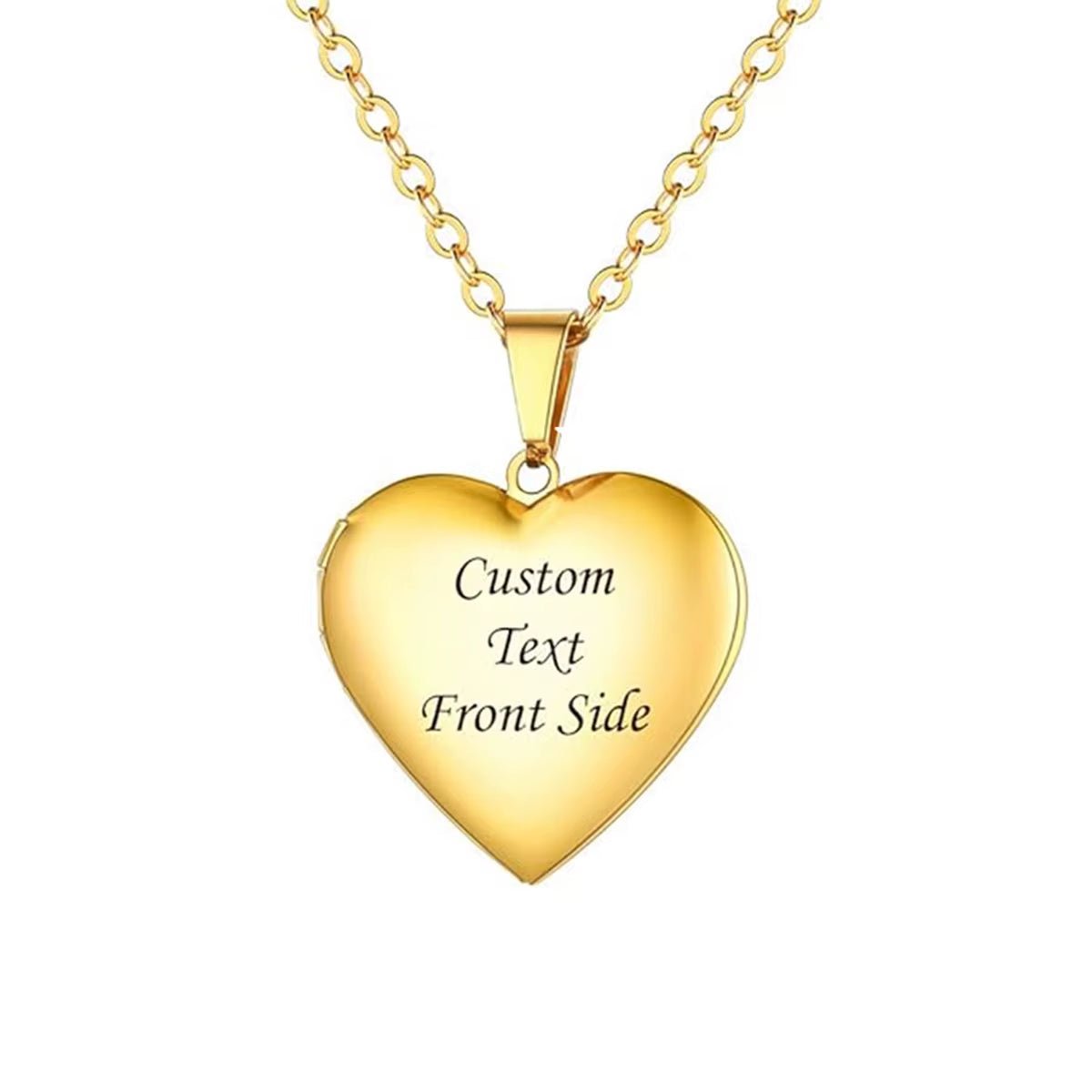 Custom Engraved Stainless Steel Heart Photo Locket Necklace with Personalized Text, Name, and Date