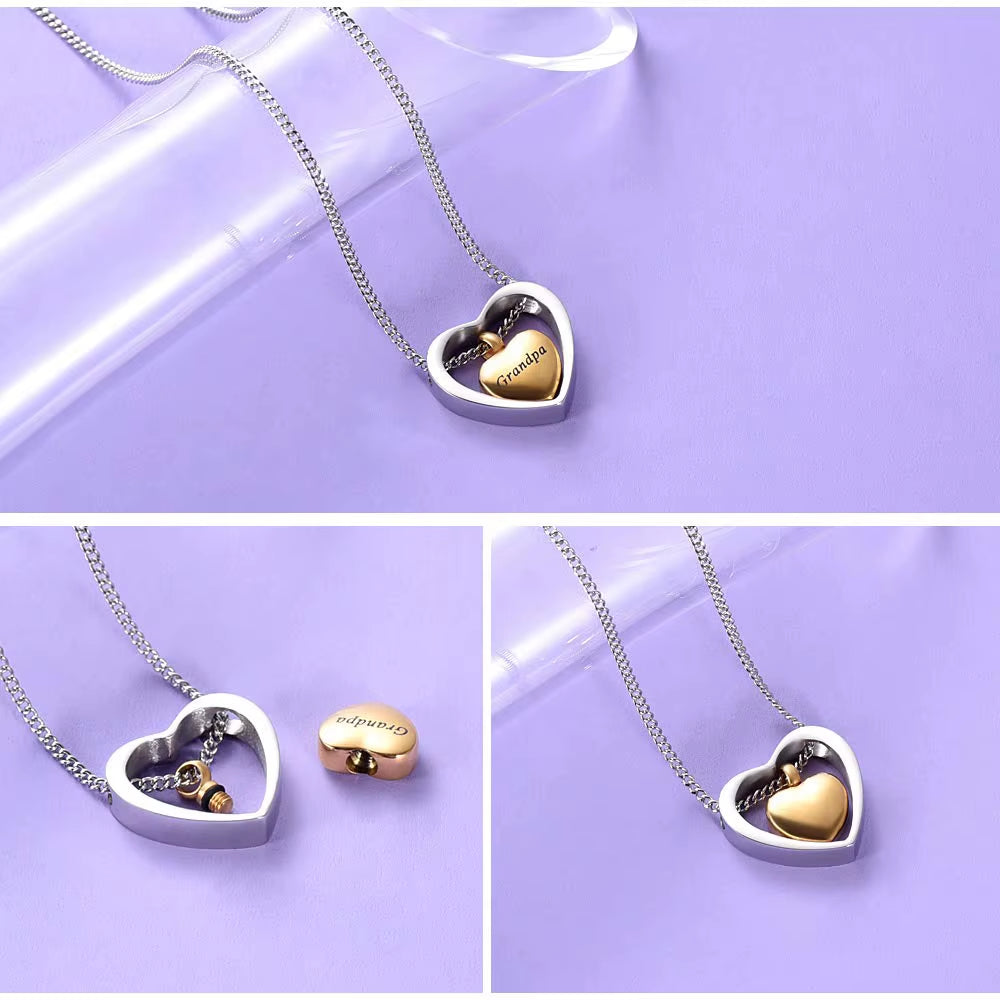Elegant Stainless Steel Double Heart Cremation Urn Necklace with Funnel Fill Kit - Keepsake Memorial Ashes in 3 Stunning Colors
