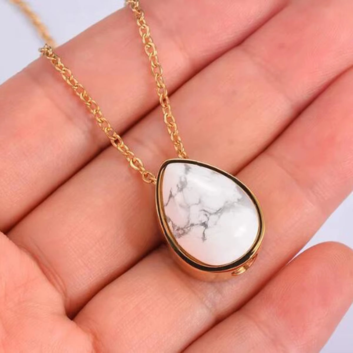Elegant Teardrop Amethyst & Turquoise Pendant - Stainless Steel Cremation Urn Necklace for Cherished Memories