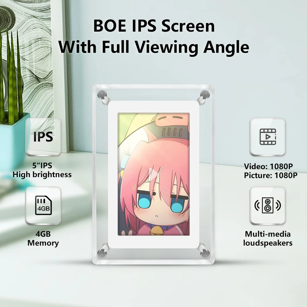 Where Memories Live" - 5” Rechargeable Acrylic Digital Photo Frame with Stunning IPS Display