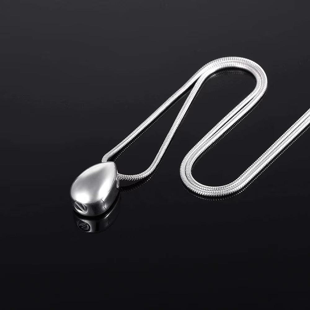 Stainless Steel Water Drop Shaped Cremation Jewelry Necklace - Memorial Ash Keepsake Urn