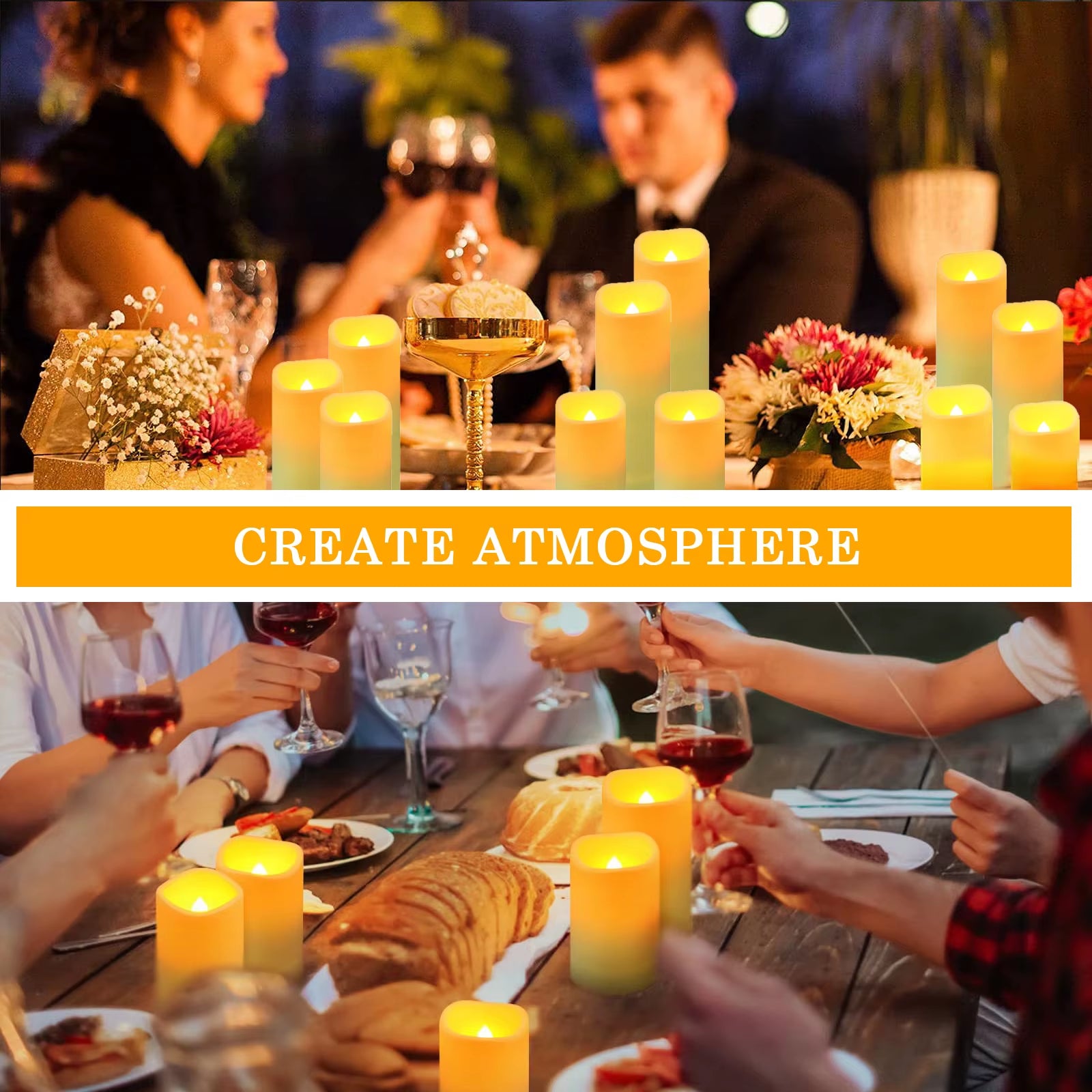 12-180Pcs LED Candles Flameless Candles with Remote(2'*3/4/5/6') Wedding Candles Battery Operated Candles Fireplace Decor