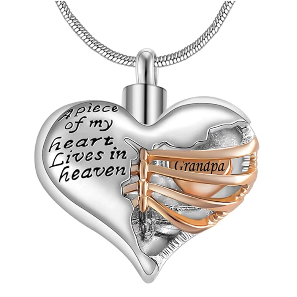 A Piece of My Heart Lives in Heaven Memorial Urn Heart Cremation Necklace,Men/Women Pendant Keepsake Jewelry