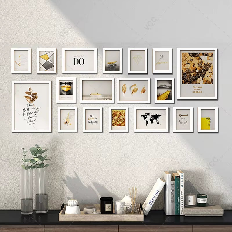 Elegant 18-Piece Black & White Wooden Photo Frame Collection - A Wall of Remembrance