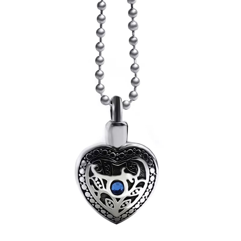 Heartfelt Blue CZ Cremation Keepsake Necklace - Stainless Steel Memorial Pendant for Women