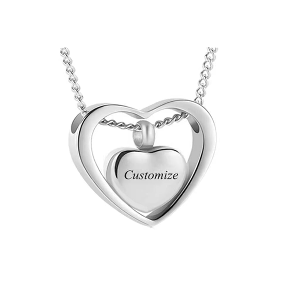 Elegant Stainless Steel Double Heart Cremation Urn Necklace with Funnel Fill Kit - Keepsake Memorial Ashes in 3 Stunning Colors