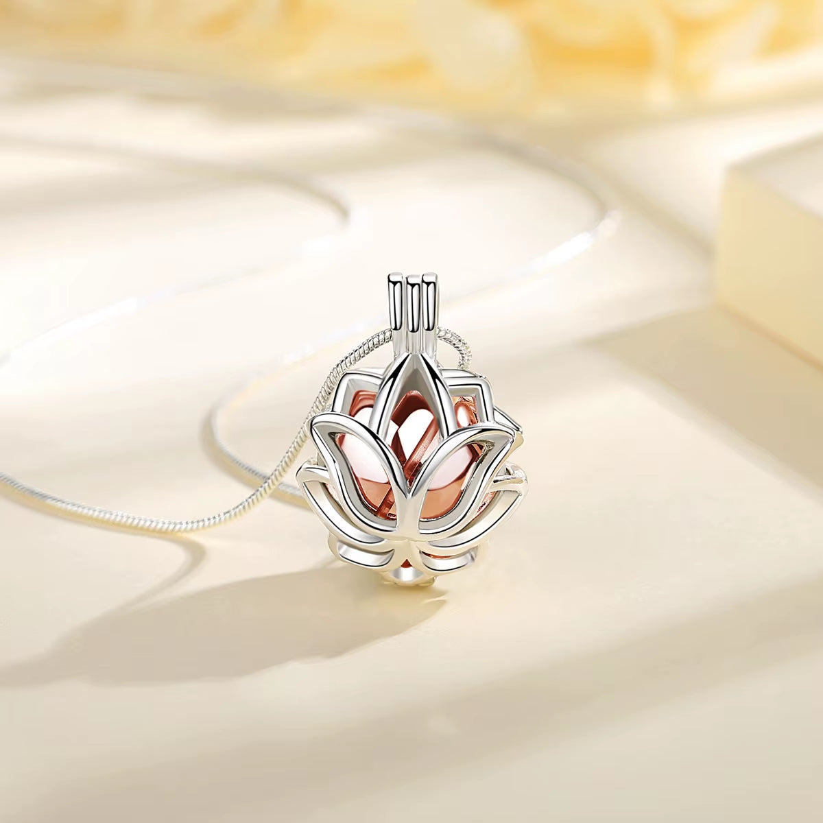 Lotus Blossom Urn Cremation Pendant - 14mm Ash Holder Locket Necklace for Keepsakes - DIY Jewelry K332N14