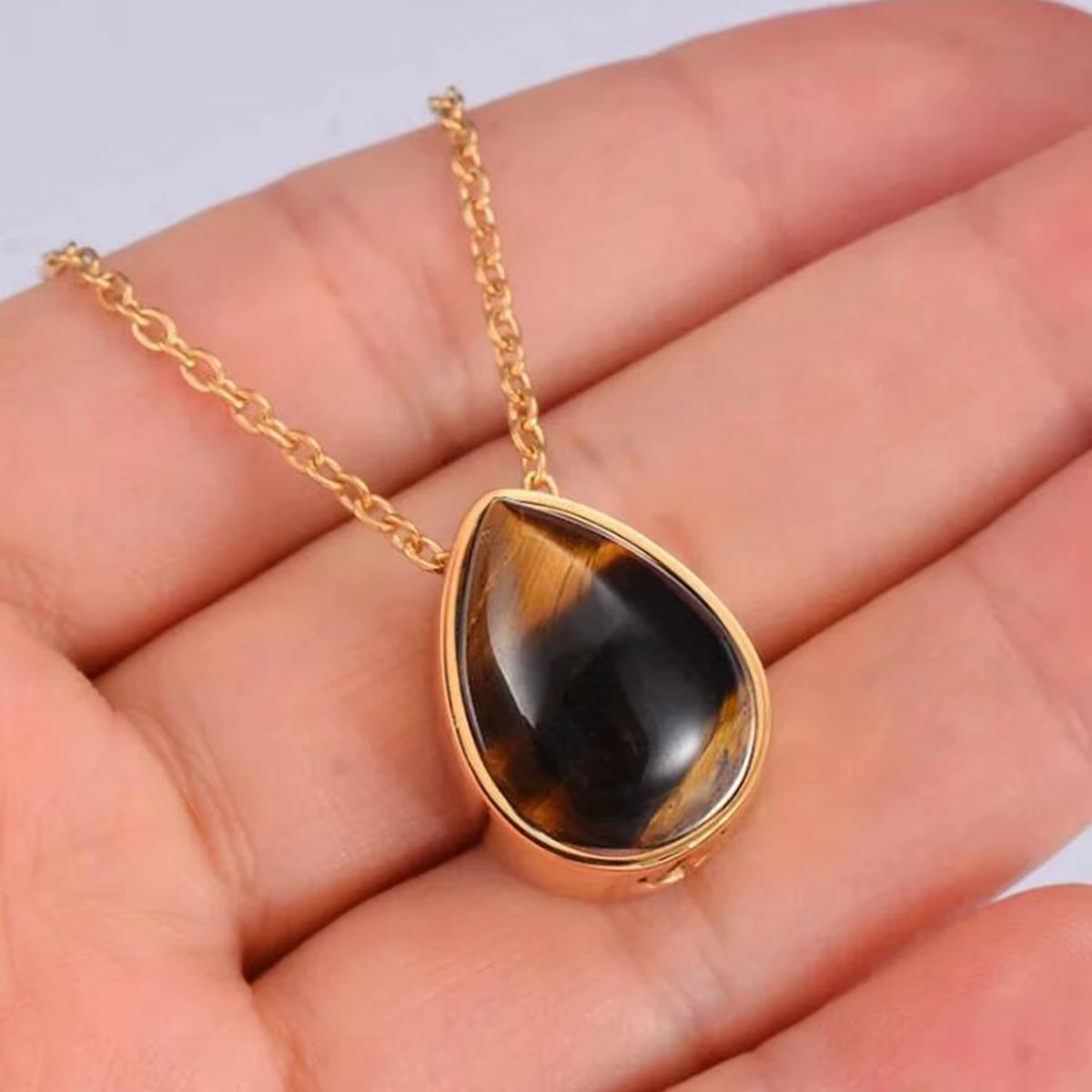 Elegant Teardrop Amethyst & Turquoise Pendant - Stainless Steel Cremation Urn Necklace for Cherished Memories