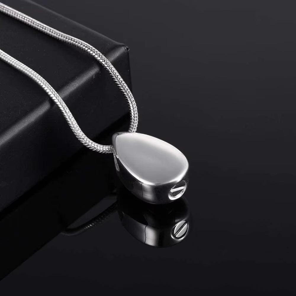 Stainless Steel Water Drop Shaped Cremation Jewelry Necklace - Memorial Ash Keepsake Urn