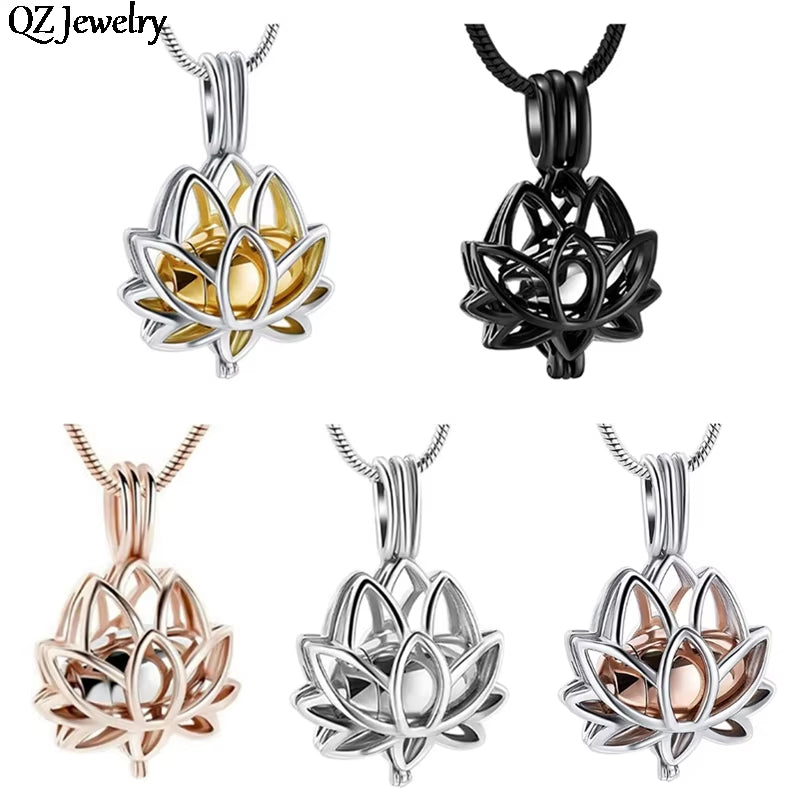 Stainless Steel Lotus Pendant Necklace - Memorial Urn Chain for Human & Pet Ashes - Thoughtful Jewelry Gift