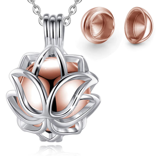 Lotus Blossom Urn Cremation Pendant - 14mm Ash Holder Locket Necklace for Keepsakes - DIY Jewelry K332N14