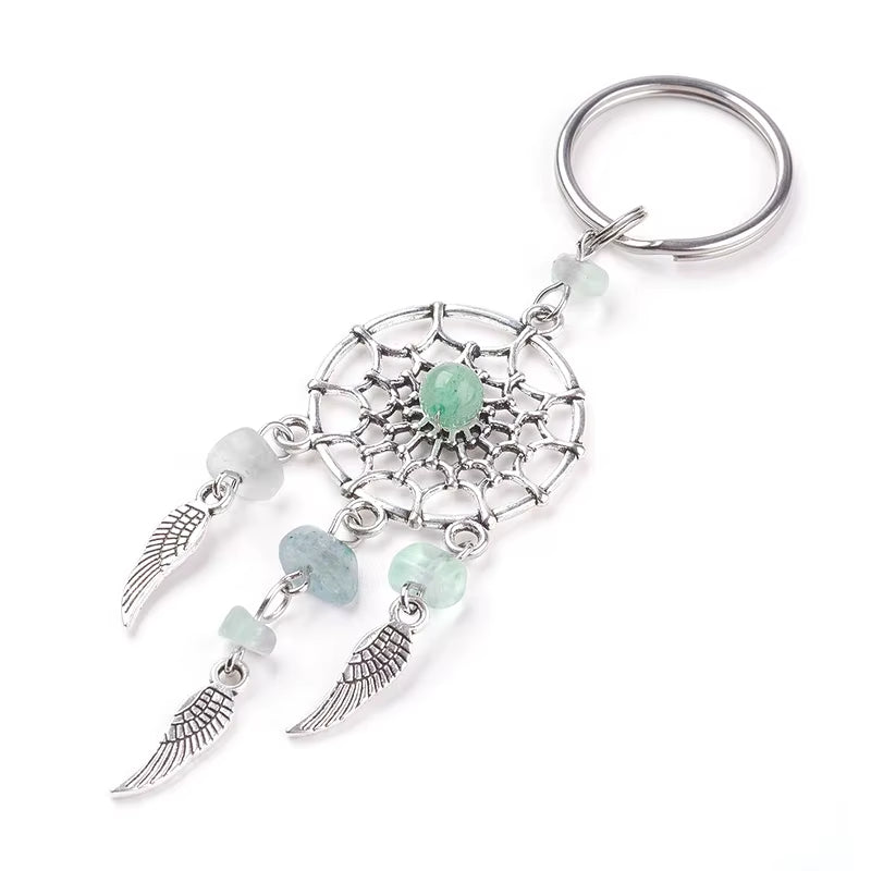 Boho Dreamcatcher Keychain with Natural Stones & Angel Wings – Stylish Charm for Protection!