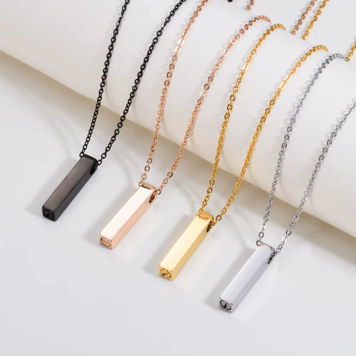 Elegant Stainless Steel Vertical Cubic Bar Urn Pendant Necklace - Memorial Ash Keepsake Jewelry in 3 Stunning Colors