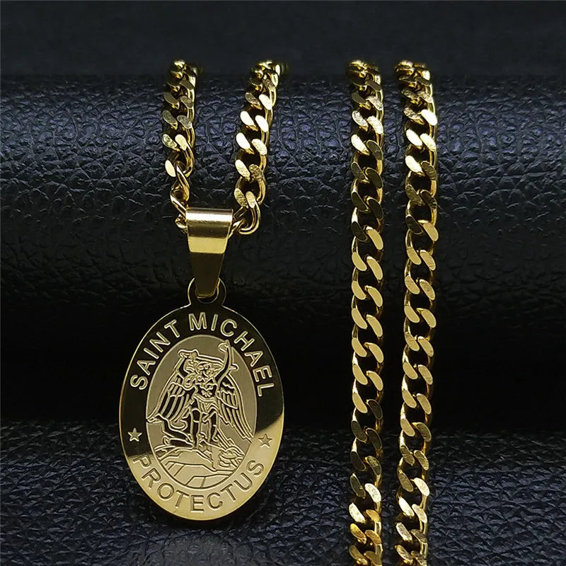Divine Protection Saint Michael Archangel Gold Stainless Steel Necklace