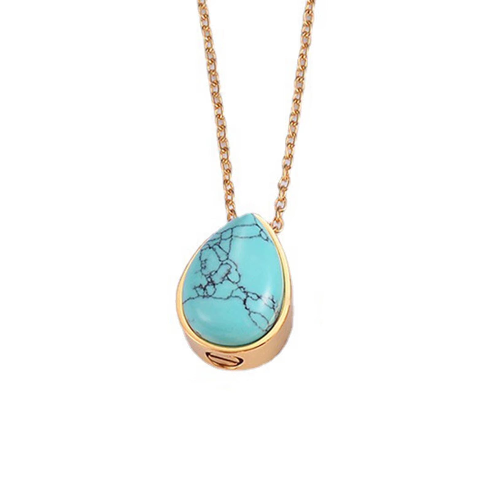 Elegant Teardrop Amethyst & Turquoise Pendant - Stainless Steel Cremation Urn Necklace for Cherished Memories