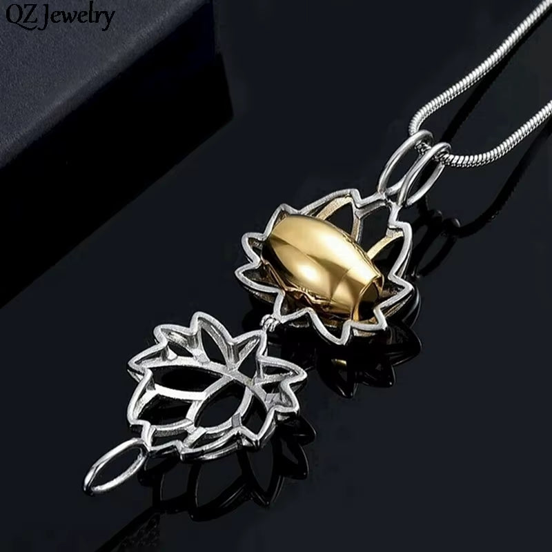Stainless Steel Lotus Pendant Necklace - Memorial Urn Chain for Human & Pet Ashes - Thoughtful Jewelry Gift