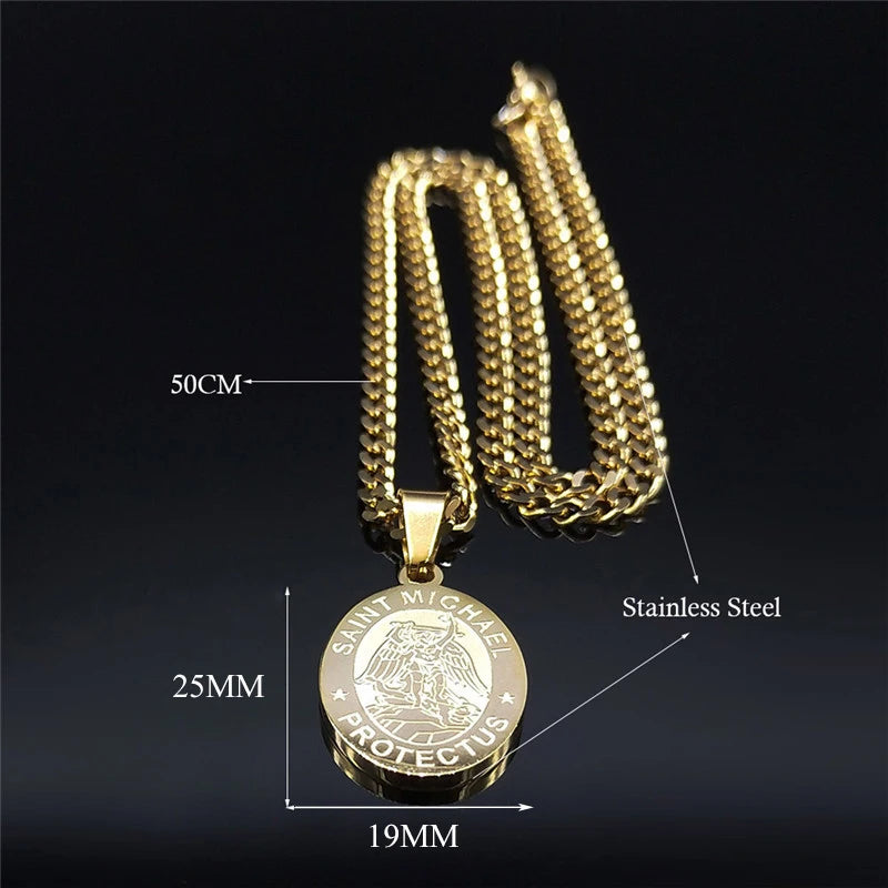 Divine Protection Saint Michael Archangel Gold Stainless Steel Necklace
