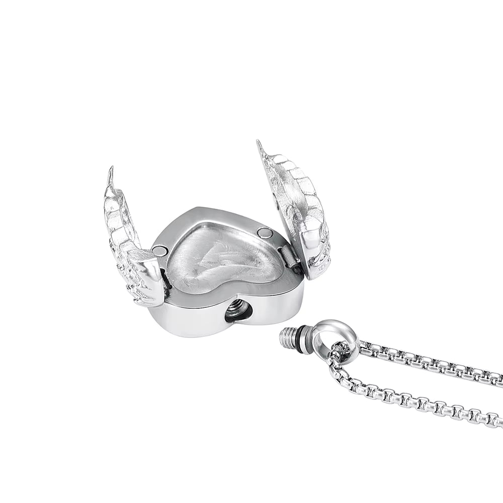 Openable Angel Wing for Photo of Loved Ones /Pets Always in My Heart Cremation Urn Pendant Necklace Hold Ashes - Engravable