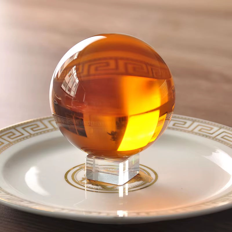 30Mm-100Mm Amber Crystal Ball Asian Rare Obsidian Sphere Crystal Ball Healing Stone Decor Feng Shui