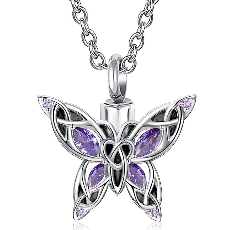 Elegant Butterfly Urn Pendant Necklace for Memorial Ashes and Hair Keepsake Jewelry with Fill Set