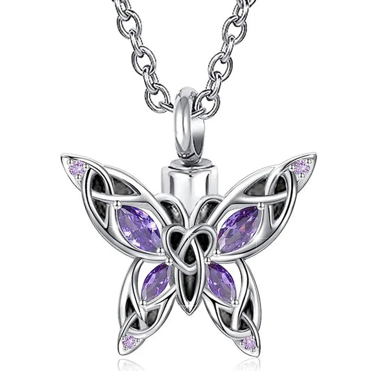 Elegant Butterfly Urn Pendant Necklace for Memorial Ashes and Hair Keepsake Jewelry with Fill Set