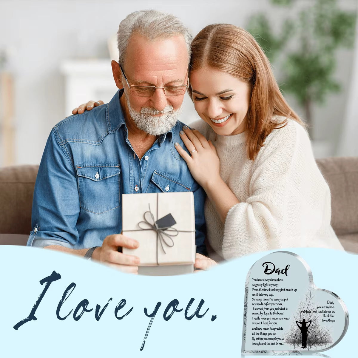 Heart-Shaped Acrylic Plaque - Perfect Keepsake Gift for Dad on Birthdays and Father's Day with Thankful Quote