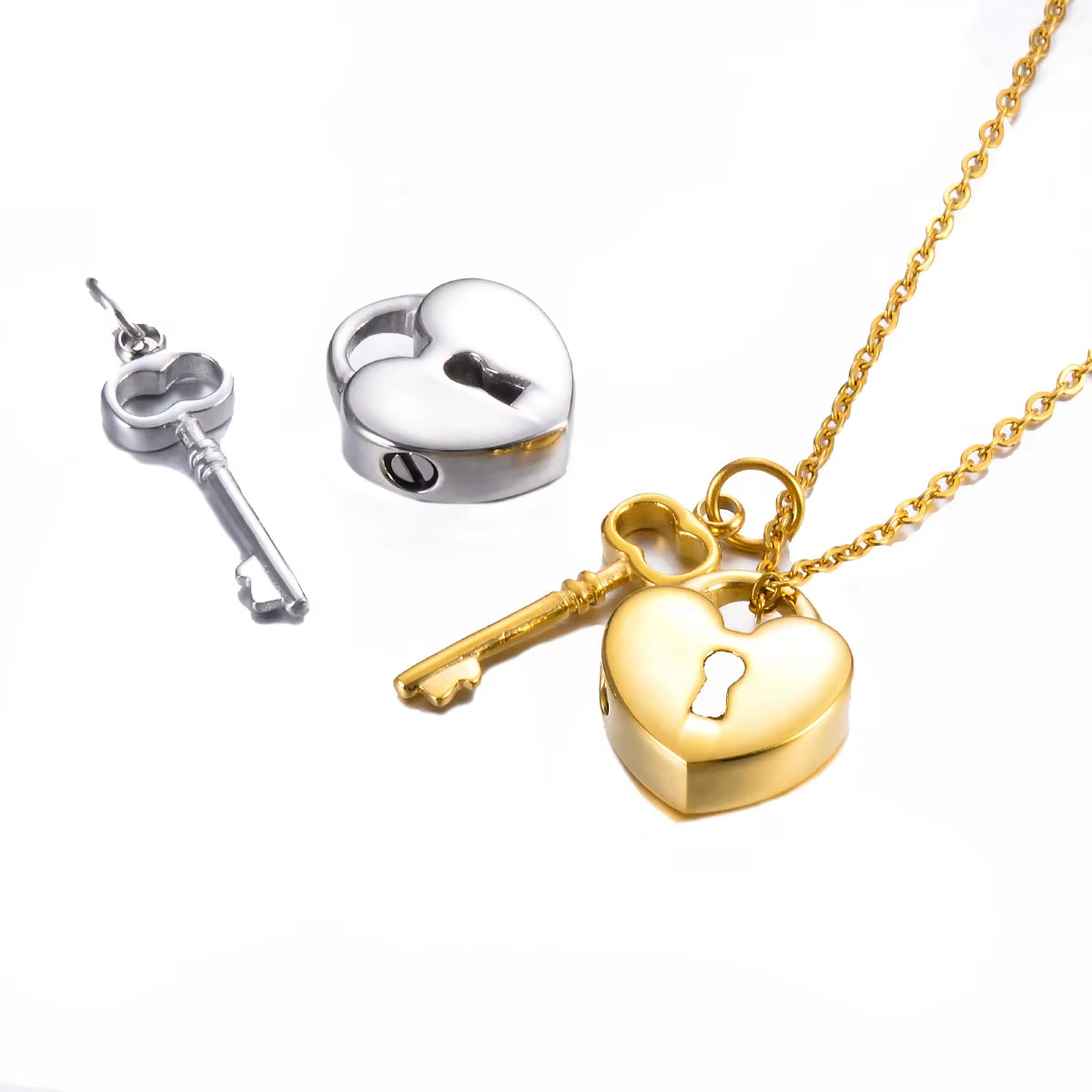 Heart Lock Cremation Urn Pendant Necklace - Stainless Steel Memorial Padlock Ashes Holder Keepsake Jewelry