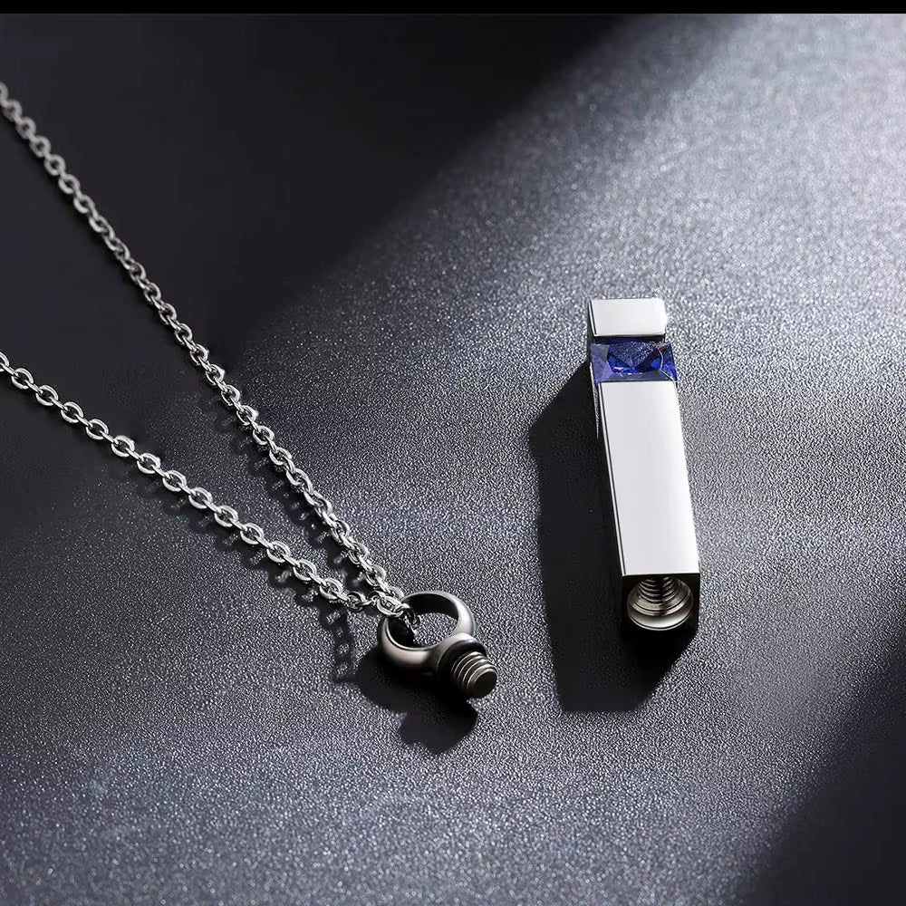 Elegant Crystal Cube Cremation Urn Necklace - Engravable Memorial Keepsake for Ashes