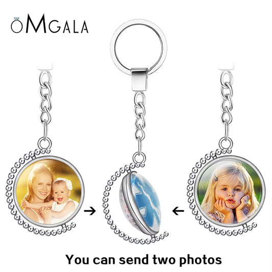 Personality Photo Family Double Sided Keychain Photo Baby Child Dad Mom Brother Sister Portrait Private Custom Rotate Key Chain