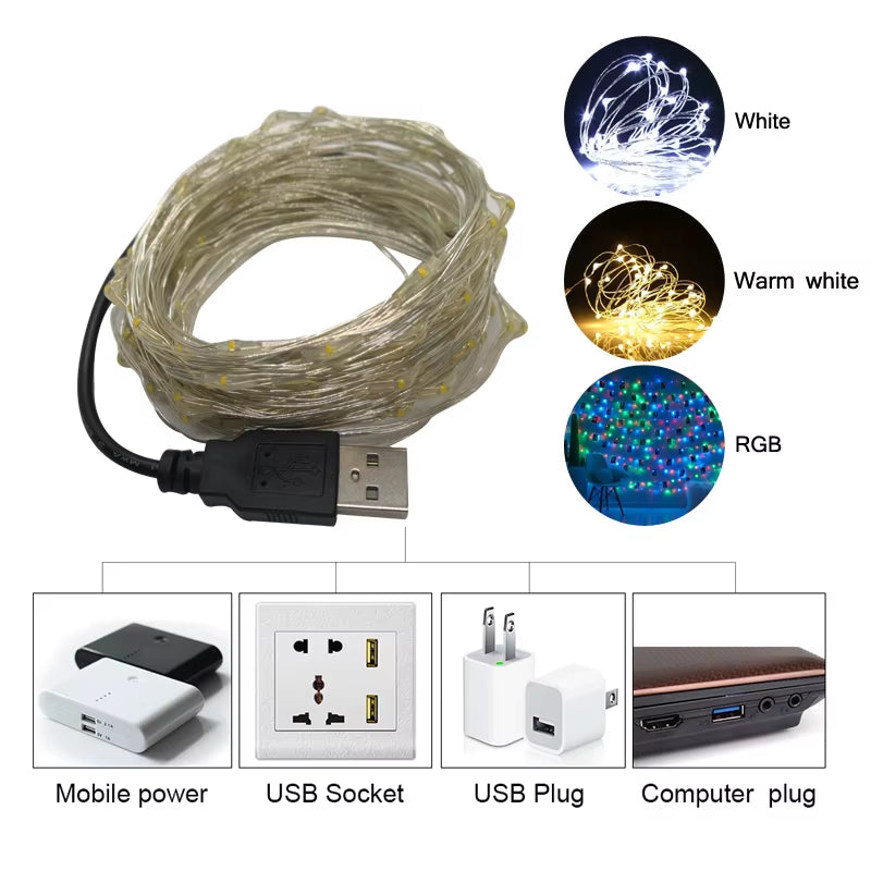 2M/5M/10M Photo Clip USB LED String Lights Fairy Lights Battery Operated Garland Light Christmas Decoration Party Wedding Xmas