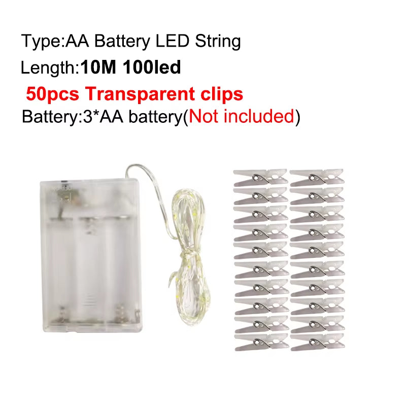 2M/5M/10M Photo Clip USB LED String Lights Fairy Lights Battery Operated Garland Light Christmas Decoration Party Wedding Xmas