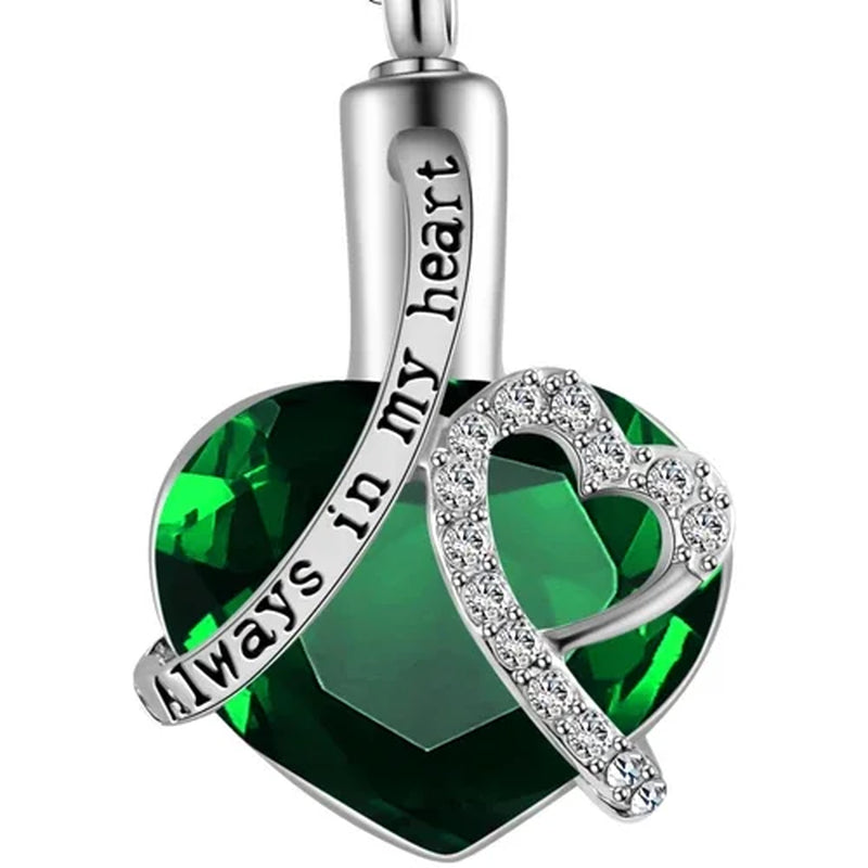 Always in My Heart Locket Cremation Ashes Urn Pendant with Birthstone Necklace Keepsake Jewelry